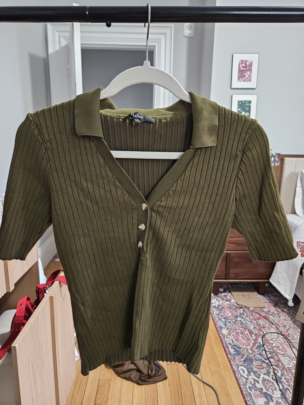 Lulu's Olive Green Ribbed Polo Button Top